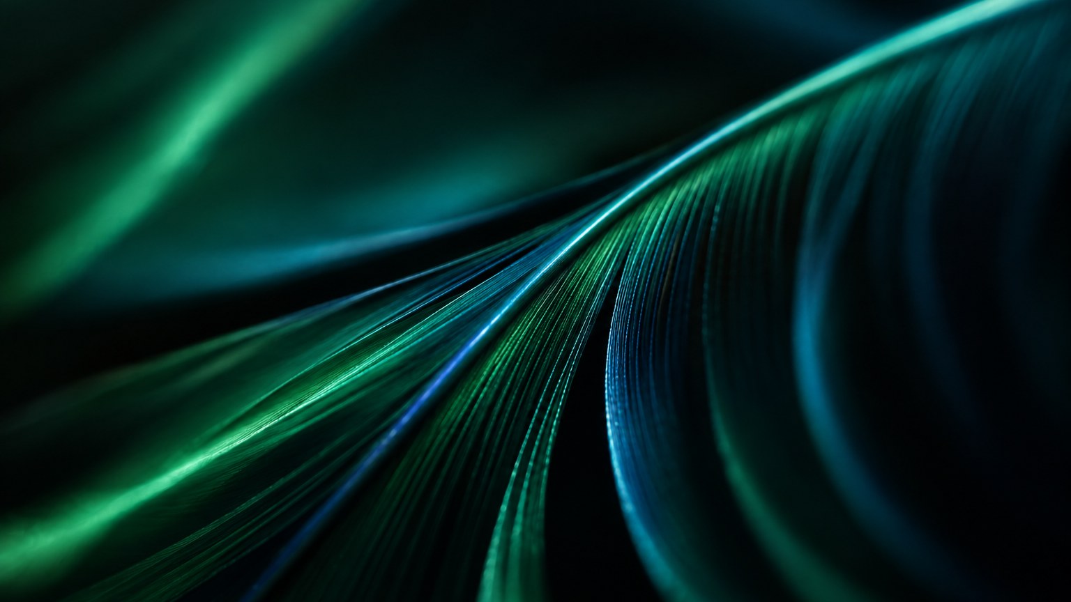Abstrakt makrofoto af bløde silkeagtige fibre i smaragdgrønt og blåt